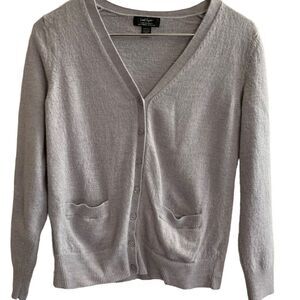 Lord & Taylor‎ Light Gray Extra Fine Merino Wool Button Down Cardigan